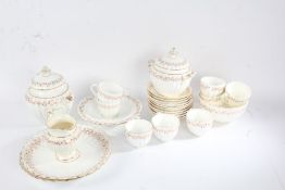 Victorian porcelain tea set, decorated with pink and gilt foliage on a white ground (qty)