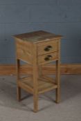 Victorian stripped pine side table, having hinged lift up top, dummy drawer above a single sliding