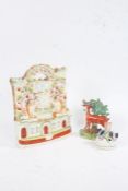 Three 19th century Staffordshire items, to include an inkwell mounted with two birds, another in the