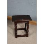 18th Century oak joint stool, the moulded rectangular top above a moulded frieze, raised on four