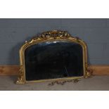 Gilt over mantle mirror with floral decoration, (Some moulding missing) 109cm wide 70cm tall