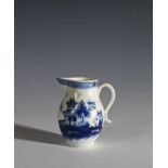 Lowestoft sparrow beak lip jug decorated in the pagoda and willow pattern, 9cm high