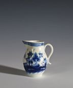 Lowestoft sparrow beak lip jug decorated in the pagoda and willow pattern, 9cm high