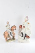 19th century Staffordshire figure in the form of Napoleon, 40cm tall, and another of a figure on