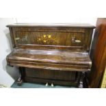 Early 20th Century upright rosewood framed piano, with marquetry inlay, Mann Bros of Colchester