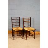 Pair of slat backed chairs, with horizontal slat to the back set on a cane seat, 86cm high (2)