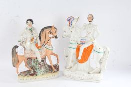 Two 19th century Staffordshire figure groups, in the form of The Duke of Cambridge on horseback,