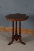Victorian octagonal table with a burr walnut top going down to turned legs onto swept feet, 71cm