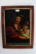 After James Bateman, study entitled St John, reverse painting on glass, housed in a wooden frame,