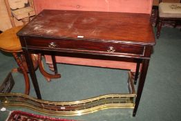 19th century mahogany side table, the oblong top with moulded edging, above a single drawer raised