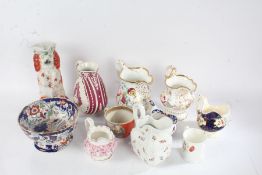 Collection of various 19th century ceramics, to include Staffordshire spaniel jug, Pratt ware cup,