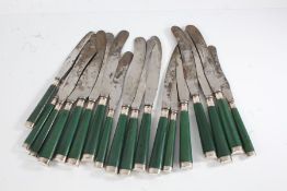 Tessiers London, set of twelve 19th Century table knives and six dessert knives, all with green