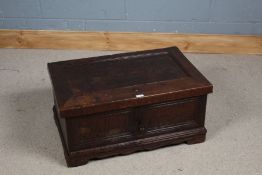 18th Century and later oak strong box, the hinged lid opening to reveal a candle box and storage