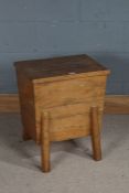 Small elm dough bin, the hinged lid above a tapering body and reeded feet, 48cm wide