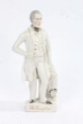 19th century Staffordshire figure, in the form of Wellington, highlighted in gilt with grey hair,