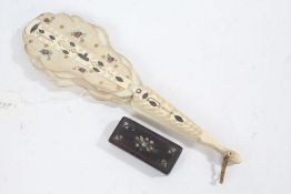 Victorian carved bone fan with floral decoration, together with a 19th Century papier mache and