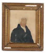 19th Century British school, a portrait of a gentleman, with a white wig and blue jacket, 12.5cm x