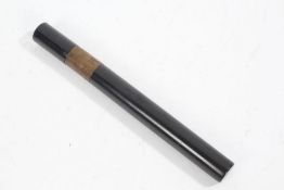 Victorian ebony tube, with brass collar initialled M.S.S., with pull cap end,18.5cm long