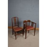 Edwardian tub chair with satinwood inlaid to the central rail flanked by boxwood marquetry inlaid