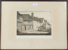 Alfred R. Blundell (1883-1968), 'a bit of Lavenham', pencil signed etching, housed in a wooden and