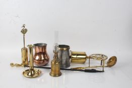 Mixed metalware, 19th century and later, to include a clock work spit-jack, brass ejector
