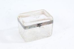 Silver plated and cut glass casket, with hatched decoration, 12cm wide