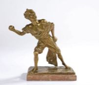 19th Century Grand Tour bronze, David Throwing a Stone, above a marble base, 20cm high