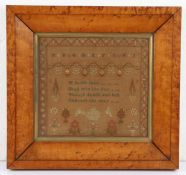 Charming small size sampler, with the central poem 'A feeble faint, Shall win the day, Though