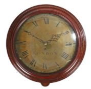 19th Century mahogany and brass dial wall clock, JN Harper, London, the glazed door with a