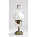 Hinks Duplex No.2 oil lamp, the clear glass chimney with metal cap, the white glass tapering domed