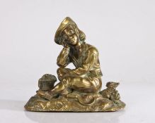 Late 19th Century bronze, A break from the Harvest, depicting a young man resting with a bottle in a