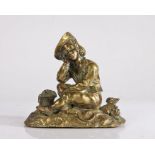 Late 19th Century bronze, A break from the Harvest, depicting a young man resting with a bottle in a