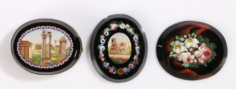 19th Century Italian Grand Tour micro mosaic panels, the first with the Colosseum and a garland of