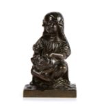 19th Century bronze, Young girl and her cat, 12.5cm high