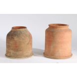 Two terracotta Rhubarb forcers, of circular form, 44cm high and 40cm high, (2)