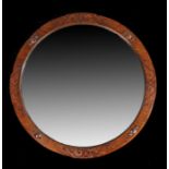 19th Century oak framed circular mirror, 60cm diameter