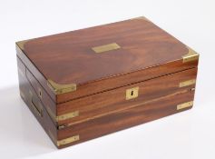 Victorian mahogany and brass bound writing box, the hinged lid with brass corner mounts and vacant