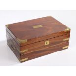 Victorian mahogany and brass bound writing box, the hinged lid with brass corner mounts and vacant