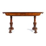 William IV rosewood library table, in the manner of Gillows, the rectangular top with lappet