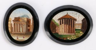19th Century Italian Grand Tour micro mosaic panels, the first with the Pantheon, 28mm diameter