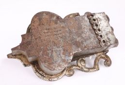 18th Century engraved steel lock, the shaped lock engraved with a house in the Marine Pavilion