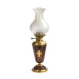 Ecclesiastical Hinks Lever No.2 oil lamp, with clear glass chimney, frosted and clear glass baluster