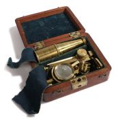Early 19th Century Gould type brass pocket microscope, CARY, LONDON circa 1830, the column