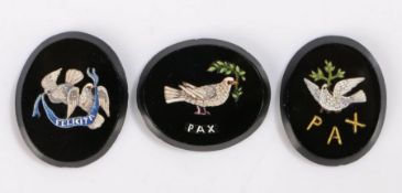 19th Century Italian Micro Mosaics, to include two featuring a dove holding a branch above the