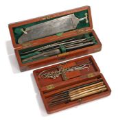 19th Century cased surgeons amputation set, the set with a detachable steel saw, blades and chisel