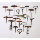 A collection of eighteen corkscrews, to include various examples with turned handles, a horn handled