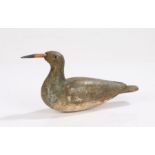 Early 20th Century decoy bird, with a painted body and head set with coloured eyes with a later