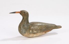 Early 20th Century decoy bird, with a painted body and head set with coloured eyes with a later