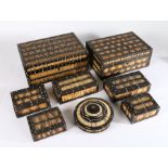 Collection of eight porcupine quill boxes, to include two larger boxes, six smaller boxes and a