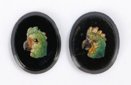 19th Century Italian Micro Mosaics, the two mosaics depicting green headed bust of a cockatiel, both